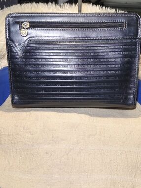 Valentino Black Embossed Leather Document Sleeve with Gold Zip NOW ONLY $199